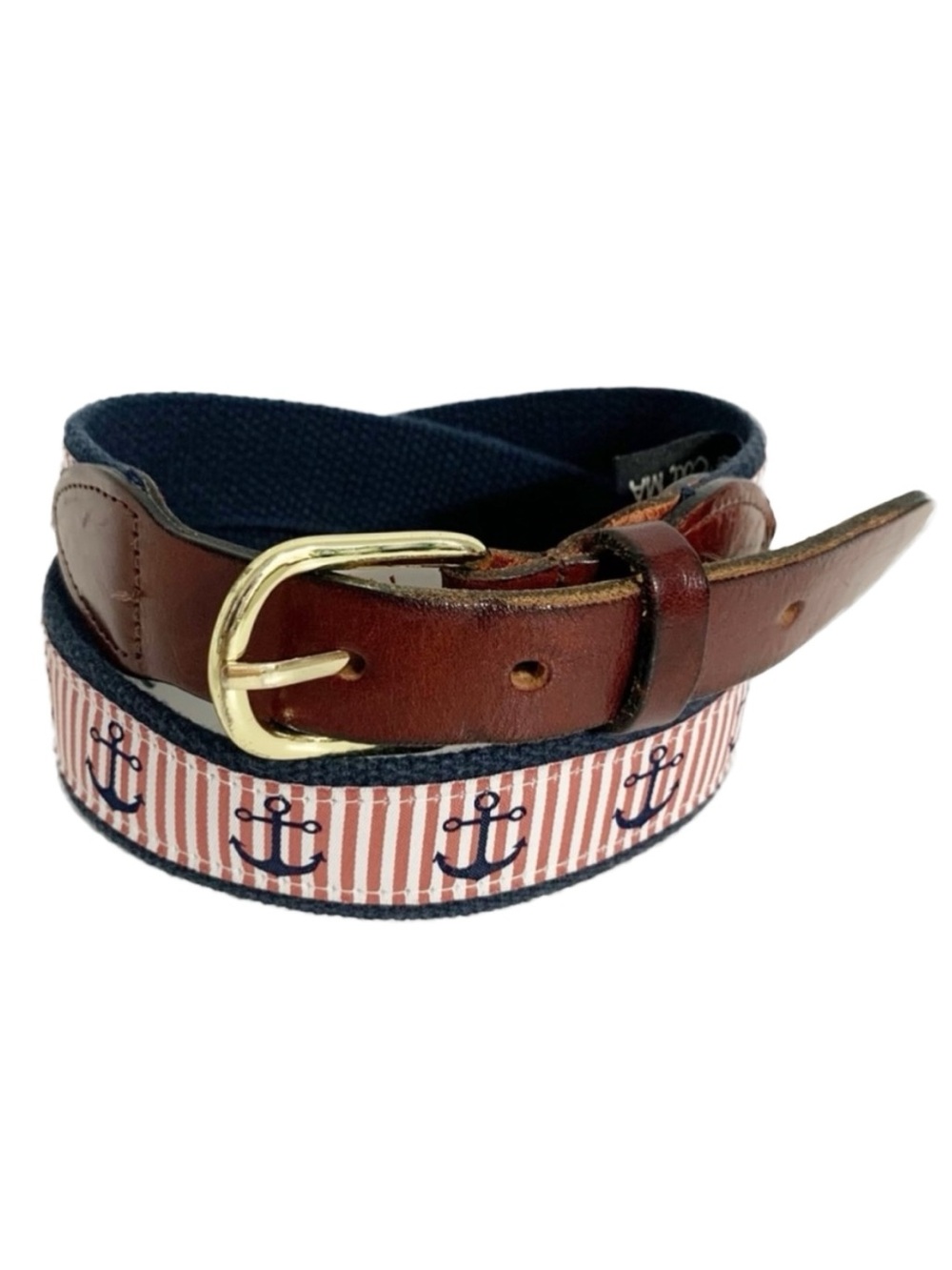 Chatham T Company Leather and Anchor / Stripes  Printed on Cotton Canvas Belt ⚓️